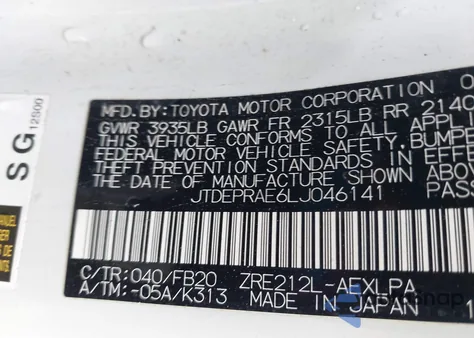 2020 Toyota Corolla Le from USA, damaged, VIN JTDEPRAE6LJ046141